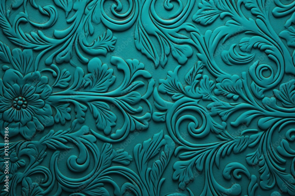  a close up view of a blue wall with a flower design on the bottom of the wall and a flower on the bottom of the wall.