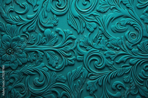  a close up view of a blue wall with a flower design on the bottom of the wall and a flower on the bottom of the wall.