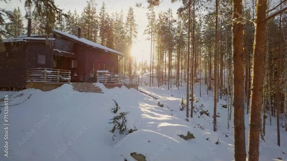 Ski Resort Winter Villa house In Snow Forest Against Sunset Sunrise Ski Resort Winter Villa house In Snow Forest Against Sunset Sunrise