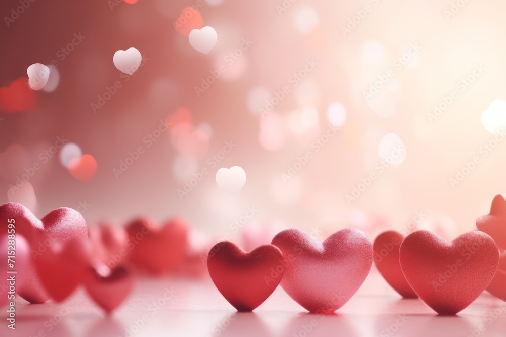 a group of pink hearts sitting on top of a white table next to a red and white heart shaped object. a group of pink hearts sitting on top of a white table next to a red and white heart shaped object.