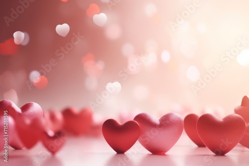  a group of pink hearts sitting on top of a white table next to a red and white heart shaped object.