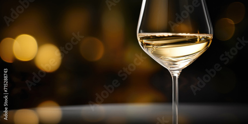 Close-up of beautiful glass of white wine with large space for text photo