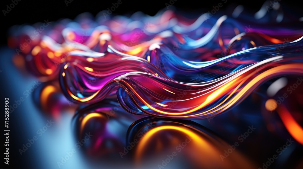 a long line of colorful wavy lines on a black background with a reflection of the light coming from the top of the lines. a long line of colorful wavy lines on a black background with a reflection of the light coming from the top of the lines.