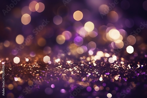  a blurry photo of a purple and gold background with lots of small lights in the middle of the image.