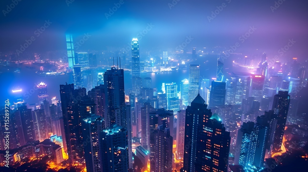 Fototapeta premium modern neon business cityscape. business buildings, world economy, business city with skyscrapers 