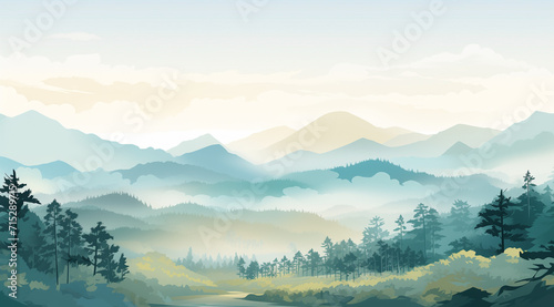  landscape of a forest in mountains photo