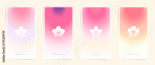 Spring floral gradient blurred background design for banners, placards, social story posts, brochures and covers. Duotone vector asian modern art. Hanami sakura season aesthetics.