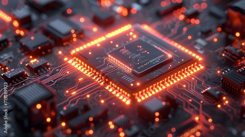 digital circuit board with ai chip. vibrant color circuit board. new technology, cyber technology and ai technology concept 