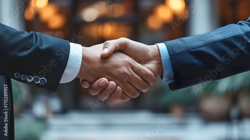 two businessmen shaking hands and agreeing to a business deal. business agreement and business deal. business world, business deal, business agreement and handshake deal concept photo