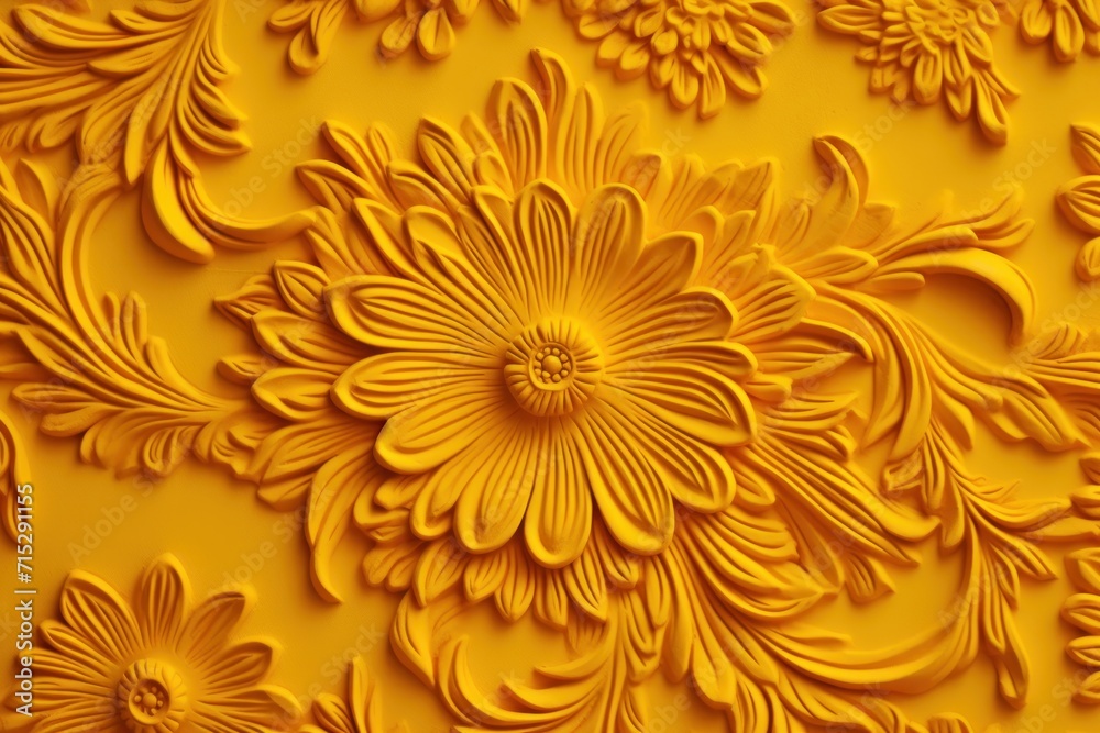  a close up of a yellow wallpaper with a flower design on the bottom and bottom of the pattern on the bottom of the wall.