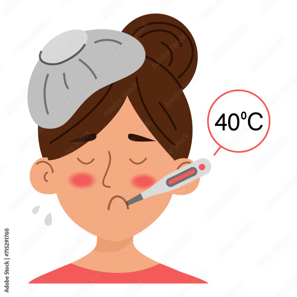 Woman with fever vector isolated. High body temperature as a symptom of infectious disease. Sad unhealthy girl. Woman with fever vector isolated. High body temperature as a symptom of infectious disease. Sad unhealthy girl.