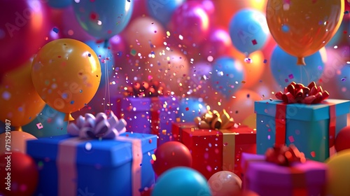 3D festive background filled with colorful balloons