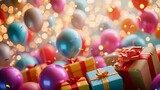 3D festive background filled with colorful balloons