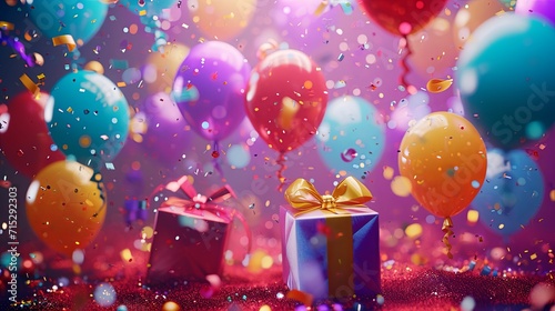 3D festive background filled with colorful balloons