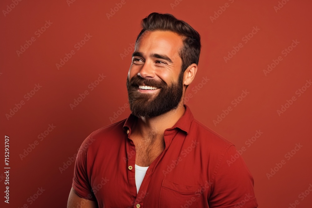 Portrait of a handsome man with a beard on a red background. Portrait of a handsome man with a beard on a red background.