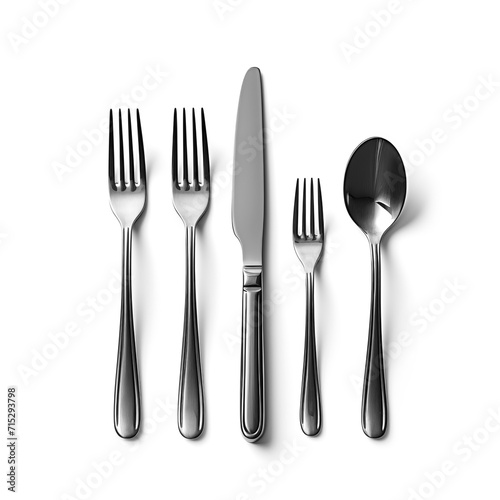 Set of cutlery spoon fork and knife stainless steel isolated on white background