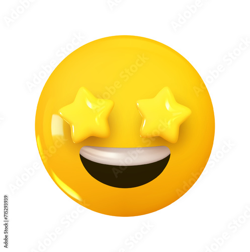 Star Struck Emoji. Emotion 3d cartoon icon. Yellow round emoticon. Vector illustration