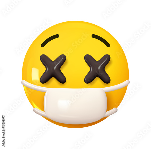 Face with Medical Mask Emoji. Emotion 3d cartoon icon. Yellow round emoticon. Vector illustration