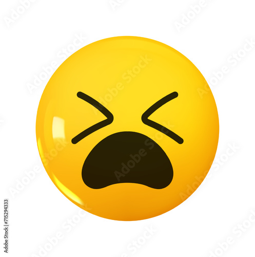 Emoji face with X-shaped eyes and open mouth. It is used to show extreme fatigue or frustration. Emotion 3d cartoon icon. Yellow round emoticon. Vector illustration