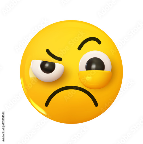Emoji nervous breakdown twitches eyes. Emotion 3d cartoon icon. Yellow round emoticon. Vector illustration