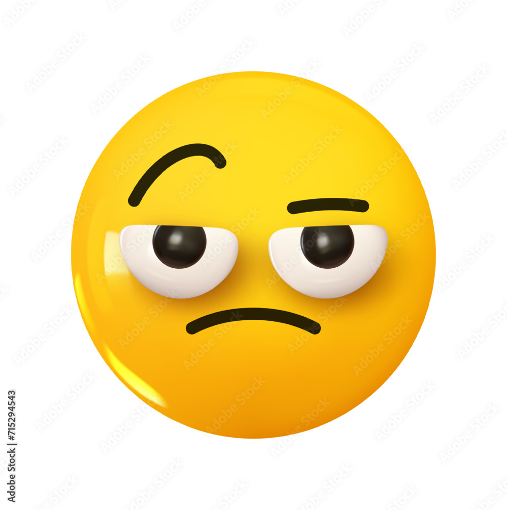 Face with Raised Eyebrow Emoji. Emotion 3d cartoon icon. Yellow round emoticon. Vector illustration