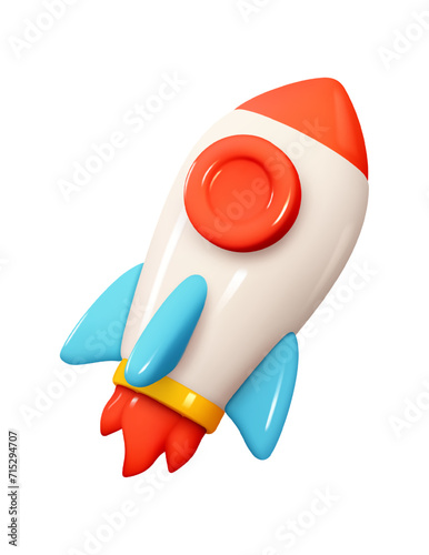 Emoji Rocket flying up. Emotion 3d cartoon icon. Vector illustration