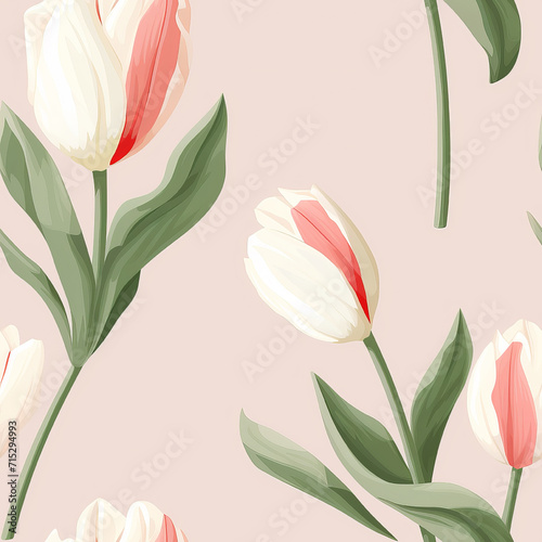 Tulip Seamless Pattern: Pink Blooms in Nature's Bouquet, a Beautiful Floral Decoration for wallpaper, background, printed paper, textile, cover, book, interior design.