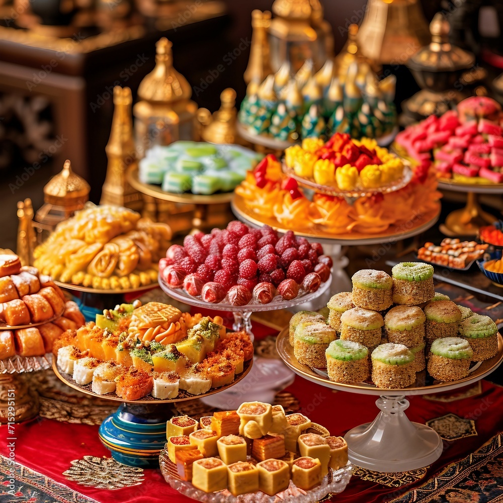 Colorful Ramadan Sweets Display.
