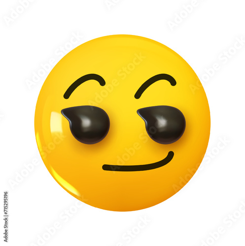 Smirking Face Emoji. Emotion 3d cartoon icon. Yellow round emoticon. Vector illustration