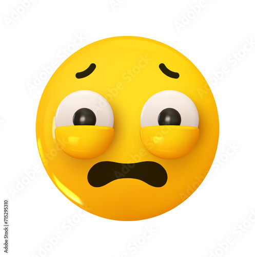 Emoji Pleading Face Emoji. Emotion 3d cartoon icon. Yellow round emoticon. Vector illustration