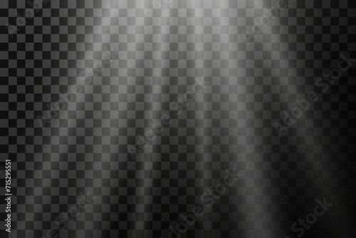  White star rays and spotlight. Sunlight. Realistic glowing light explodes on a transparent background.