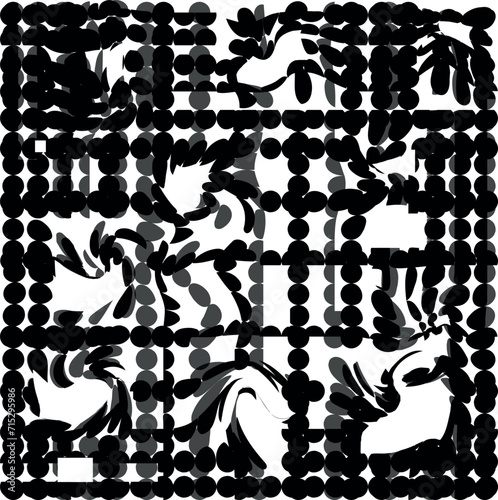 The distorted mass with holes consists of circles or large dots.