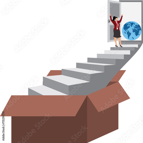 Businesswoman, Opened the door and saw the Earth