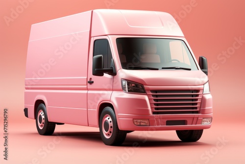 Delivery Service Van, on an isolated Coral Pink background, Generative AI. © Box Milk