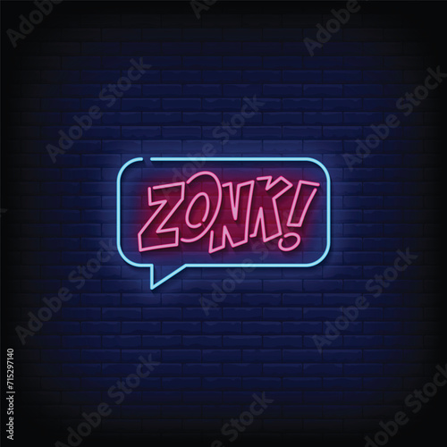 Neon Sign zonk with brick wall background vector photo