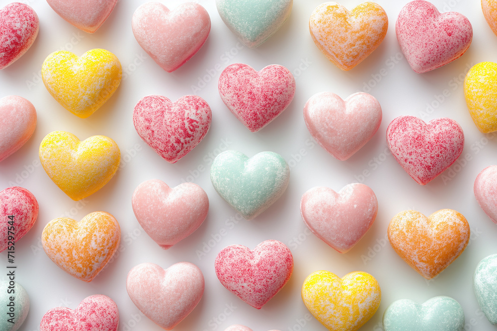 Assorted sugar-coated heart-shaped candies in pink and white, symbolizing love, typically used for Valentine's Day celebrations Assorted sugar-coated heart-shaped candies in pink and white, symbolizing love, typically used for Valentine's Day celebrations