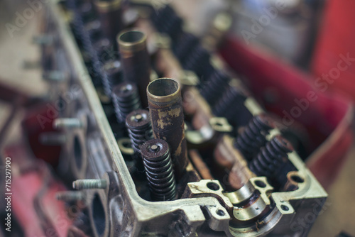 Mechanic tools engineering equipment car auto repair shop with copy space. Blurred background mechanical service. Heavy screw grungy rusted wrenches dirty screwdriver object. Industrial hardware set © aFotostock