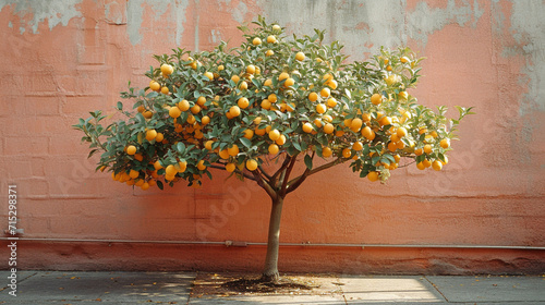 A portrayal of a lemon tree in an urban environment, bringing a touch of nature to the city.