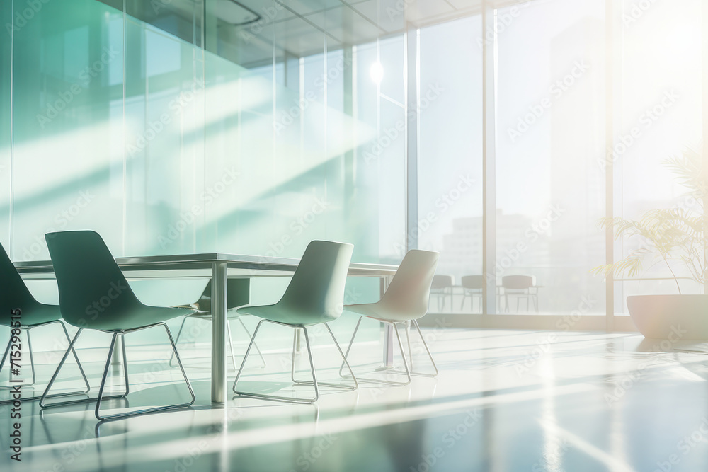 Experience the calming atmosphere of a contemporary office with this dreamy blurred background showcasing panoramic windows and soft light for a serene and productive environment. AI generative. Experience the calming atmosphere of a contemporary office with this dreamy blurred background showcasing panoramic windows and soft light for a serene and productive environment. AI generative.