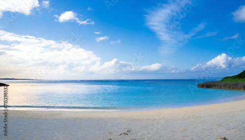 青空が広がる沖縄の海のイメージ。Image of the sea in Okinawa with a blue sky. © seven sheep
