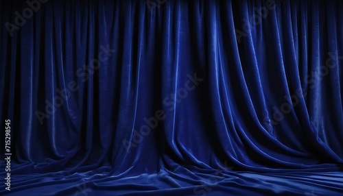 Velvet blue curtains set background 