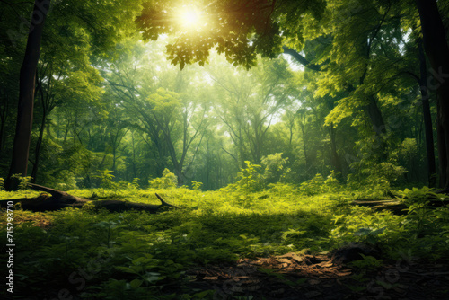 A tranquil oasis in nature this sunlit park scene showcases green trees and a serene atmosphere providing a vibrant connection with the outdoors. AI generative.