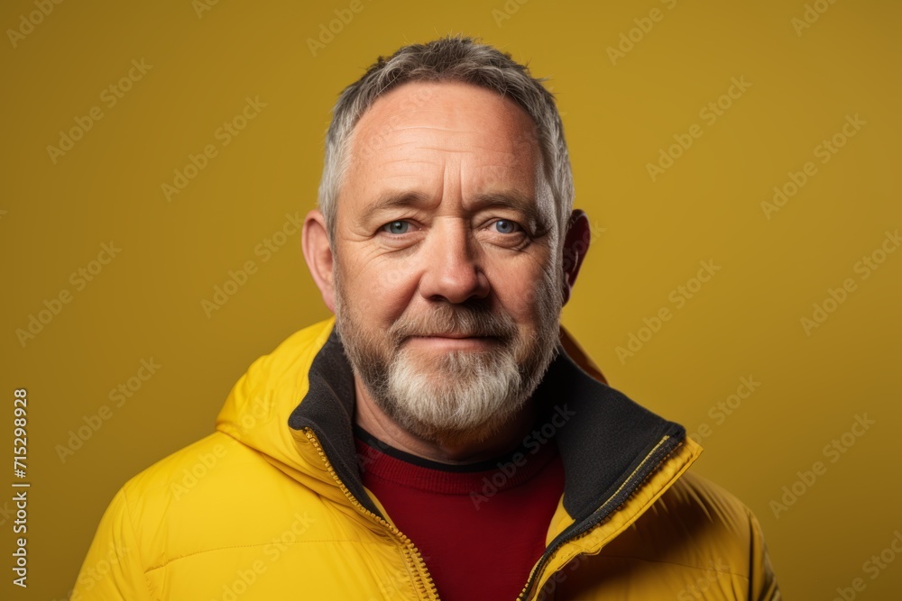 Portrait of a senior man in a yellow jacket on a yellow background. Portrait of a senior man in a yellow jacket on a yellow background.