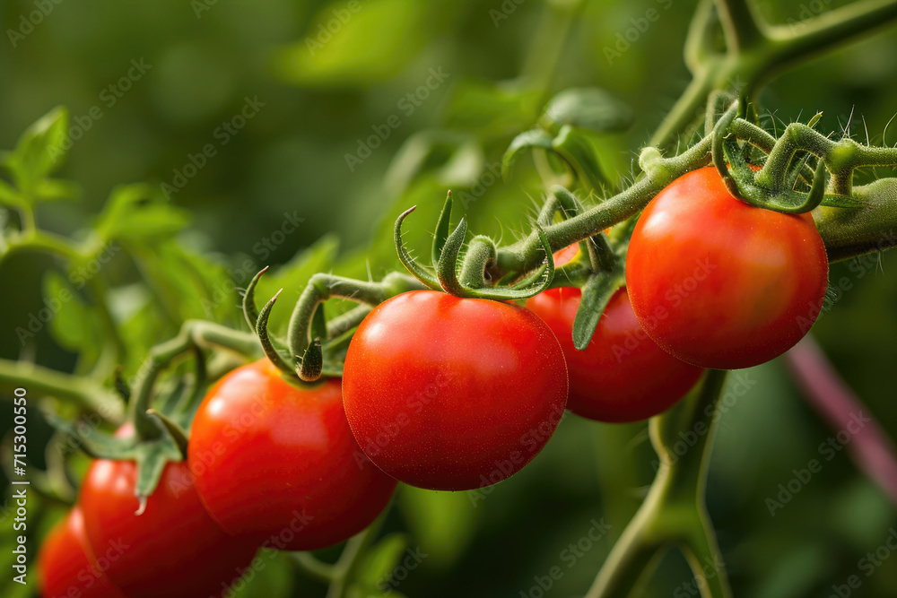 The elegance of tomatoes still on the vine, showcasing the beauty of nature's bounty