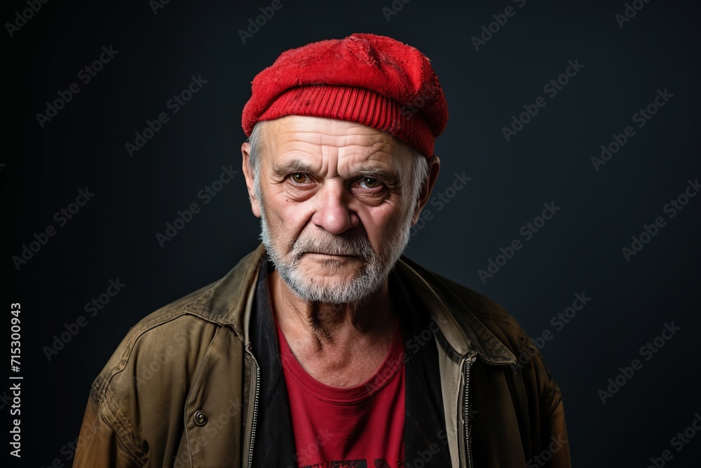 Portrait of an old man with a beard and a red hat. Portrait of an old man with a beard and a red hat.