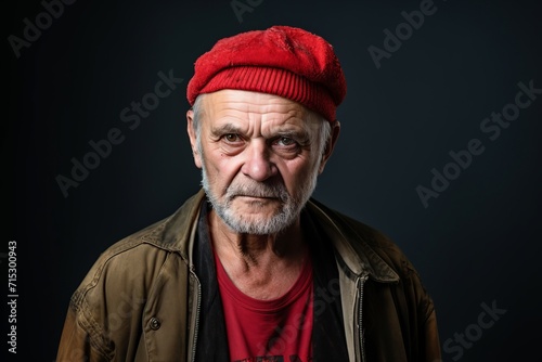 Portrait of an old man with a beard and a red hat. © Inigo
