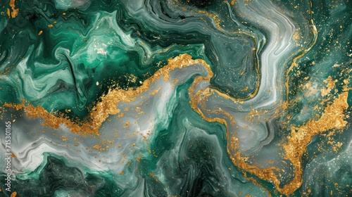 Seamless pattern of white gold and emerald marble, creating a luxurious background. 