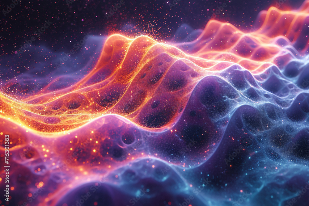 A portrayal of the quantum vacuum, illustrated as a vibrant, fluctuating 3D environment.