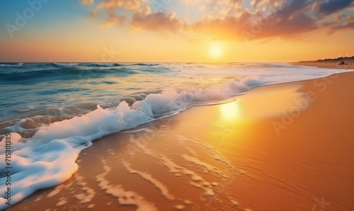 Sunset on tropical summer beach with soft sand and crystal clear ocean waves © pijav4uk