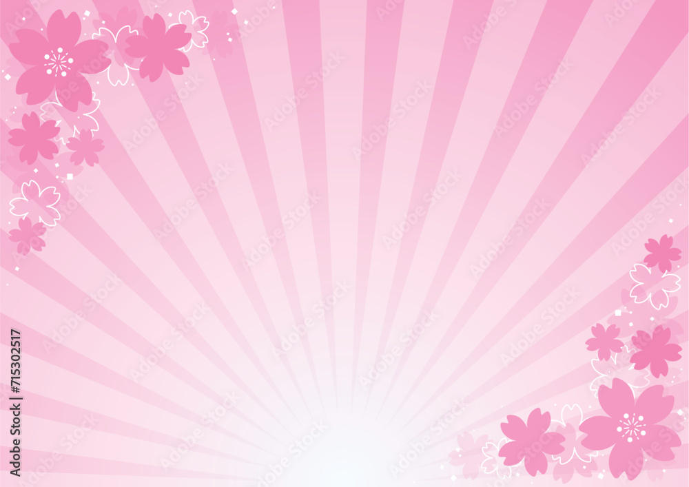 集中線　中央下部から放射状に光る背景　桜のフレーム